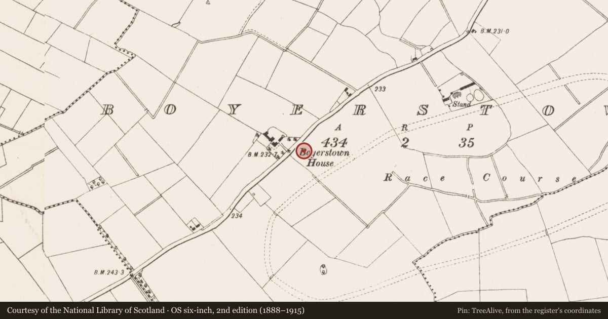 Ordnance Survey six-inch map, 2nd edition (1888–1915) covering the location of House - medieval, Boyerstown, County Meath, with a pin at the register's coordinates