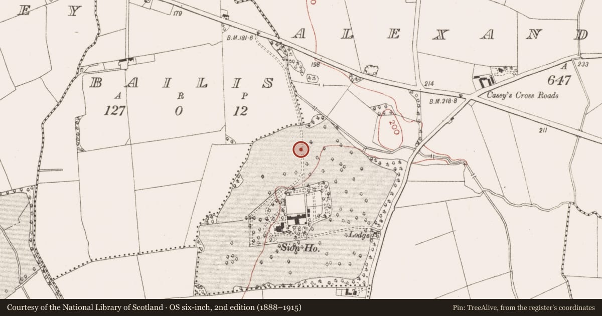 Ordnance Survey six-inch map, 2nd edition (1888–1915) covering the location of Enclosure, Alexander Reid, County Meath, with a pin at the register's coordinates