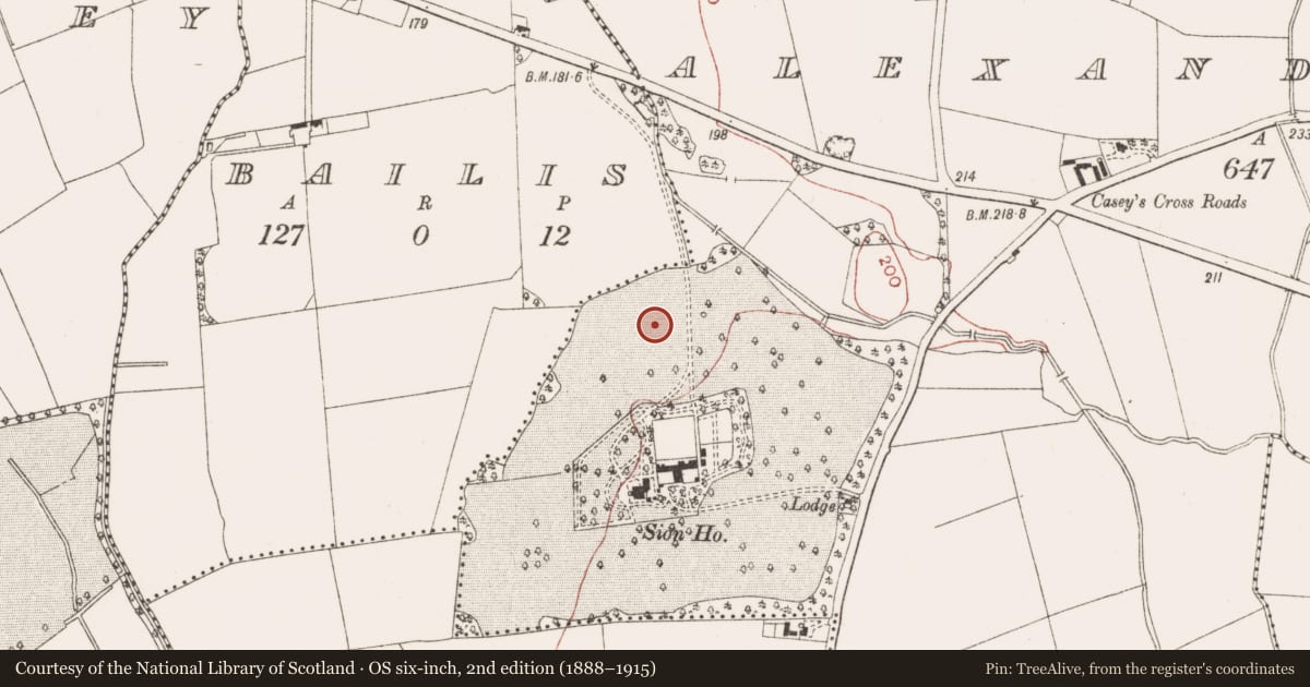 Ordnance Survey six-inch map, 2nd edition (1888–1915) covering the location of Enclosure, Alexander Reid, County Meath, with a pin at the register's coordinates