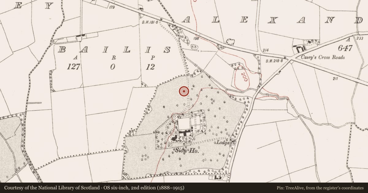 Ordnance Survey six-inch map, 2nd edition (1888–1915) covering the location of Burial ground, Alexander Reid, County Meath, with a pin at the register's coordinates