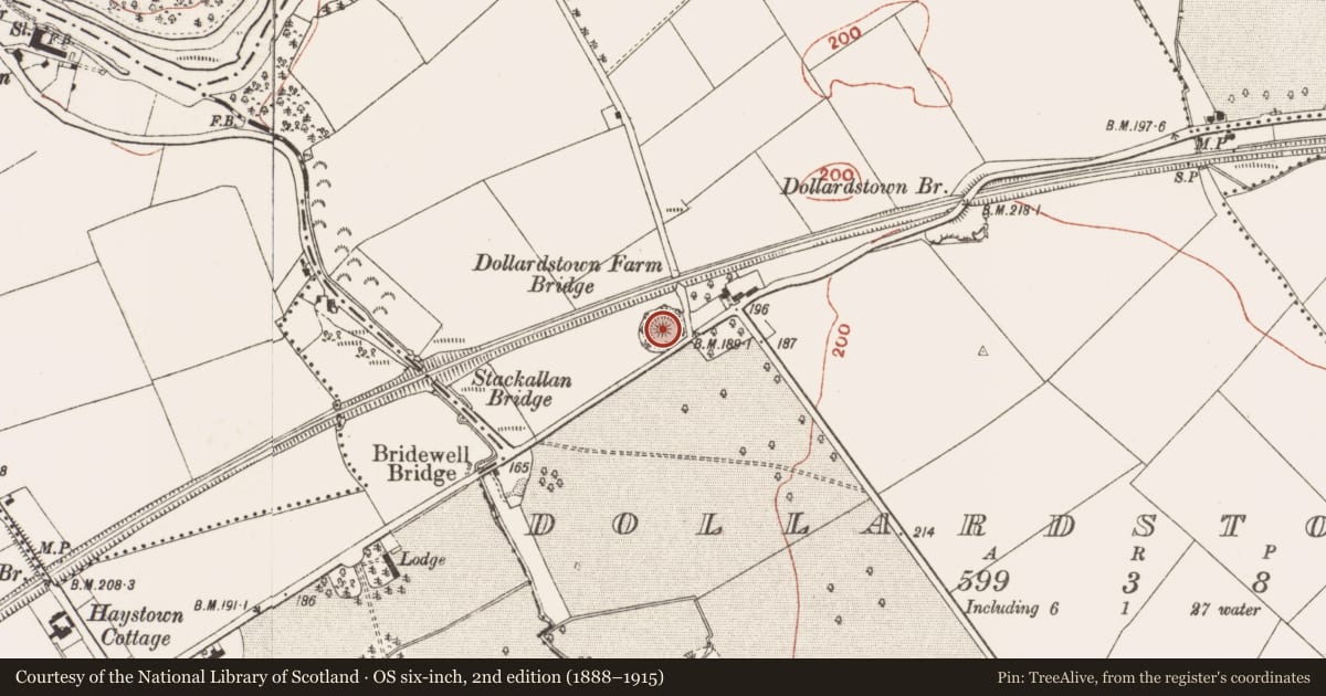 Ordnance Survey six-inch map, 2nd edition (1888–1915) covering the location of Enclosure, Dollardstown, County Meath, with a pin at the register's coordinates
