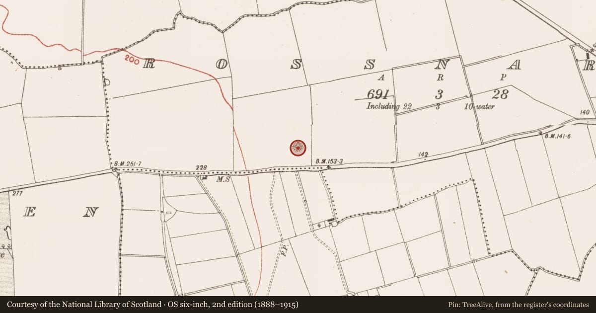 Ordnance Survey six-inch map, 2nd edition (1888–1915) covering the location of Barrow - embanked barrow, Rossnaree, County Meath, with a pin at the register's coordinates