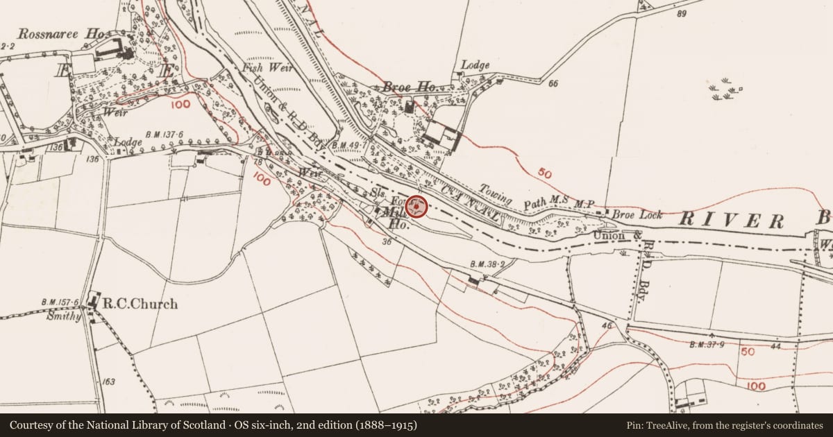 Ordnance Survey six-inch map, 2nd edition (1888–1915) covering the location of Ford, Newgrange, Rossnaree, County Meath, with a pin at the register's coordinates