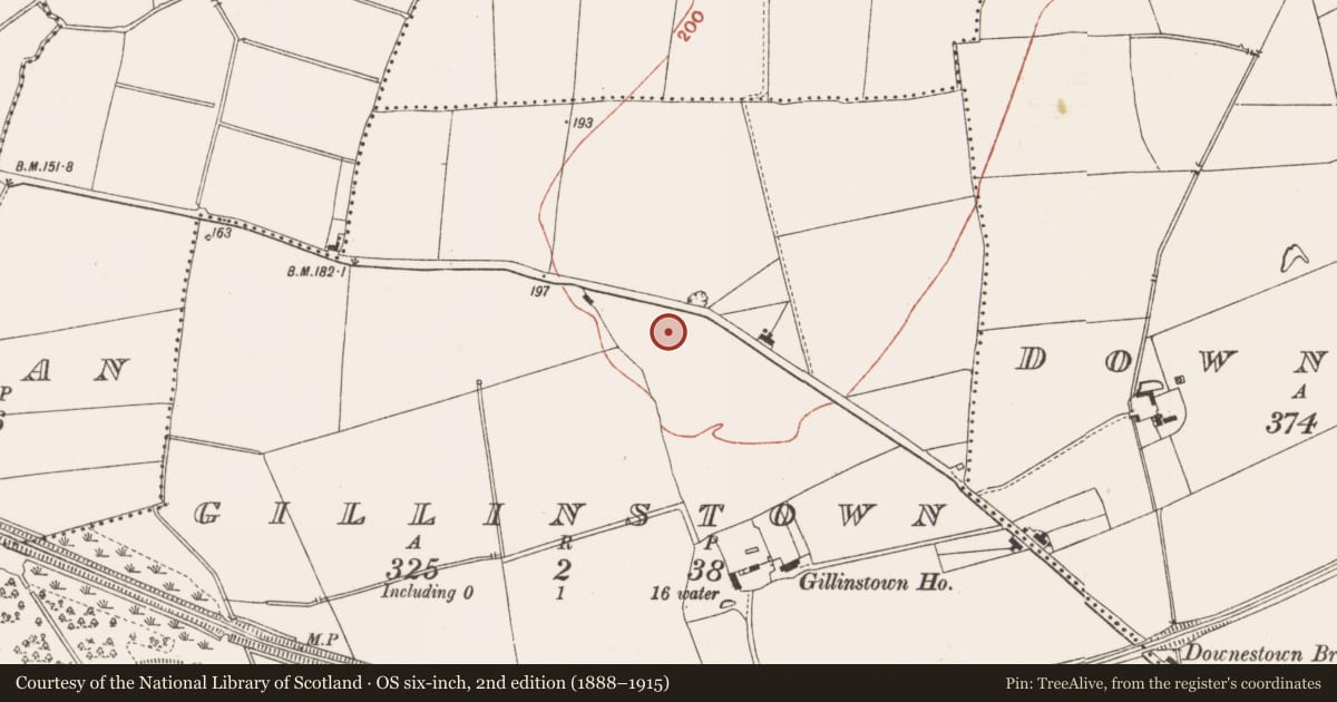 Ordnance Survey six-inch map, 2nd edition (1888–1915) covering the location of Ring-ditch, Gillinstown, County Meath, with a pin at the register's coordinates