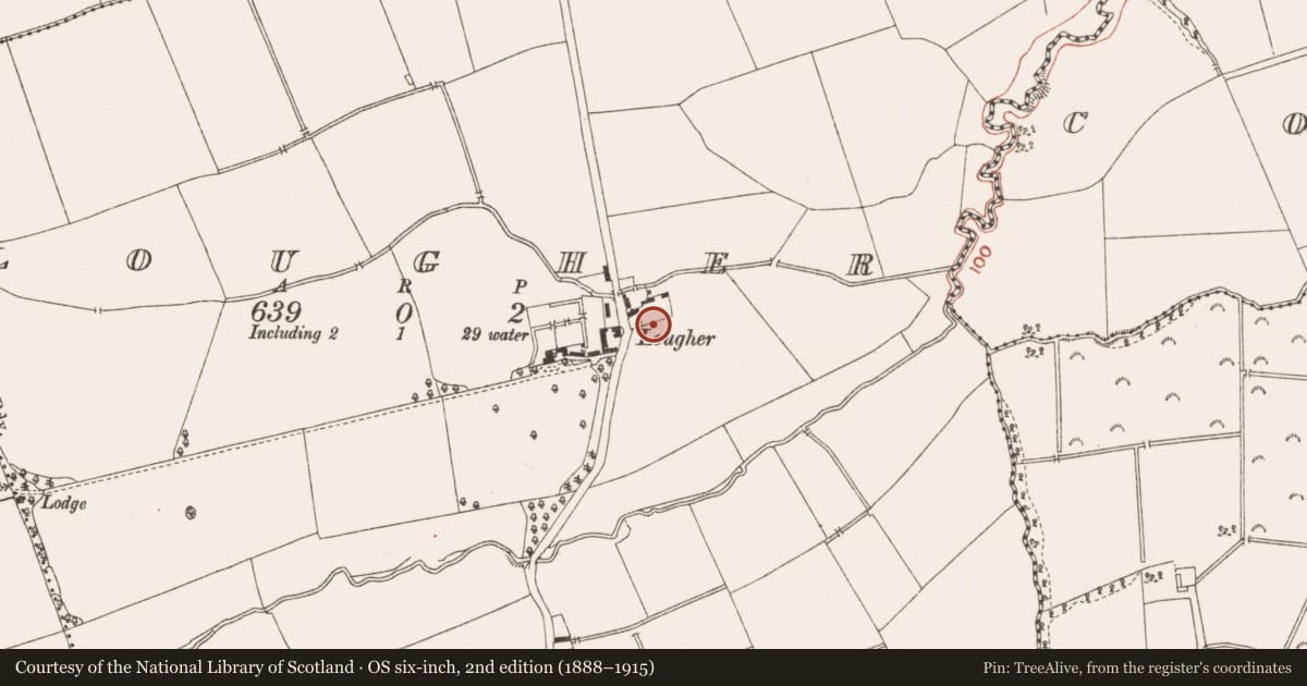 Ordnance Survey six-inch map, 2nd edition (1888–1915) covering the location of Enclosure, Lougher, County Meath, with a pin at the register's coordinates