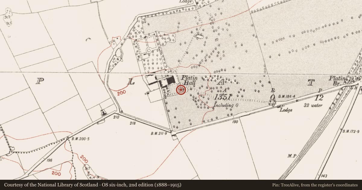 Ordnance Survey six-inch map, 2nd edition (1888–1915) covering the location of Cross, Platin, County Meath, with a pin at the register's coordinates