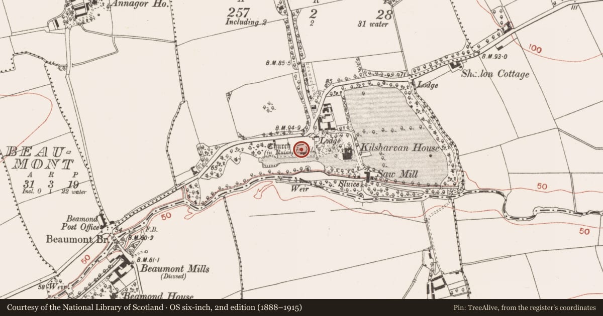 Ordnance Survey six-inch map, 2nd edition (1888–1915) covering the location of Graveyard, Kilsharvan, County Meath, with a pin at the register's coordinates