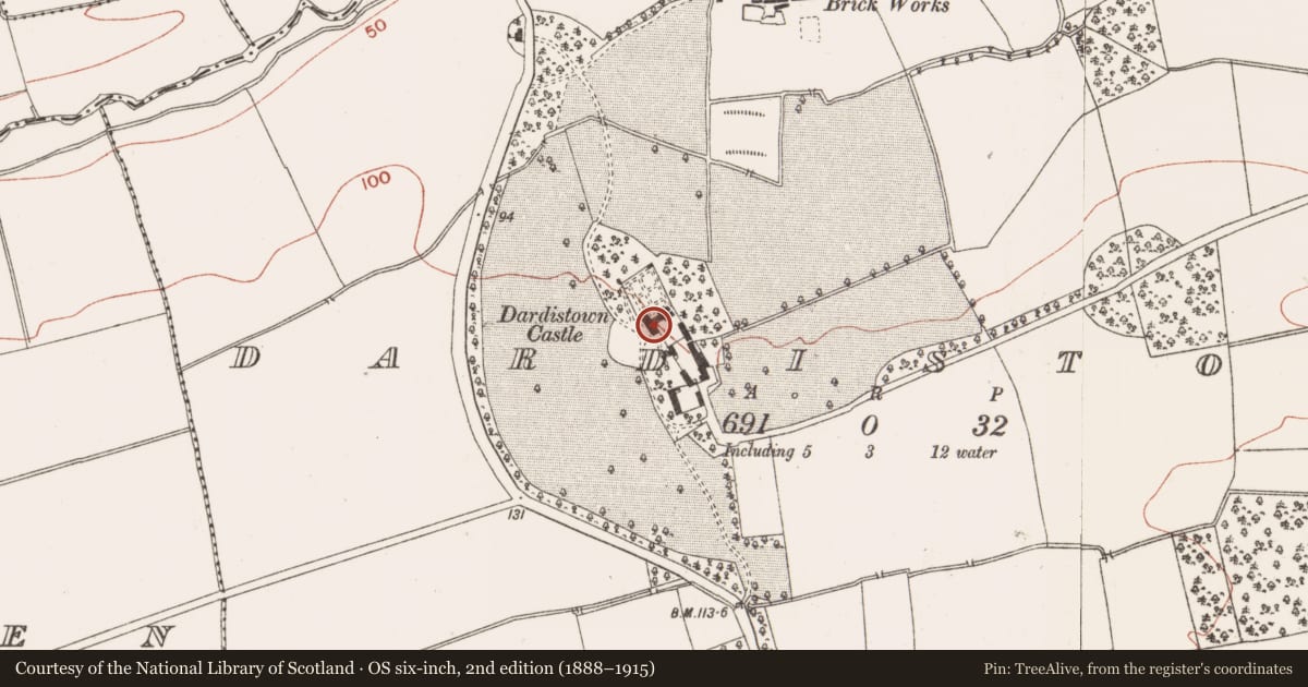 Ordnance Survey six-inch map, 2nd edition (1888–1915) covering the location of House - 16th/17th century, Dardistown, County Meath, with a pin at the register's coordinates