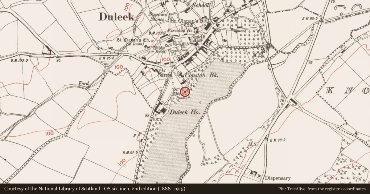 Ordnance Survey six-inch map, 2nd edition (1888–1915) covering the location of Building, Abbeyland, County Meath, with a pin at the register's coordinates