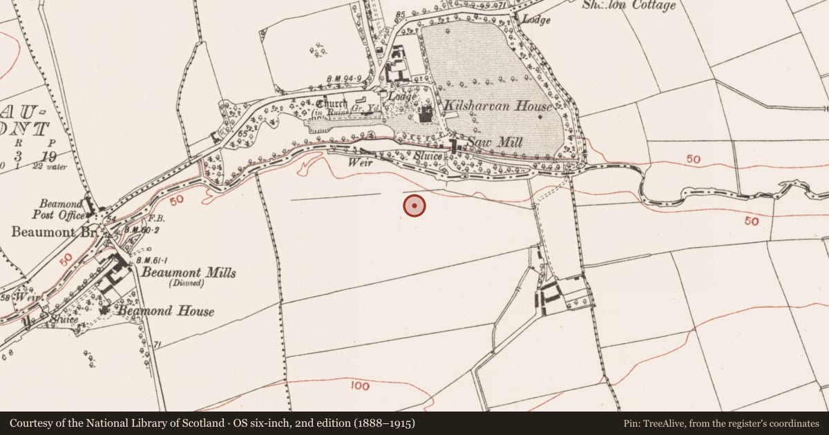 Ordnance Survey six-inch map, 2nd edition (1888–1915) covering the location of Enclosure, Newhaggard (Duleek Upper), County Meath, with a pin at the register's coordinates
