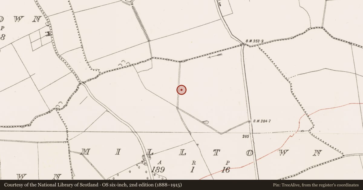 Ordnance Survey six-inch map, 2nd edition (1888–1915) covering the location of Enclosure, Milltown, County Meath, with a pin at the register's coordinates