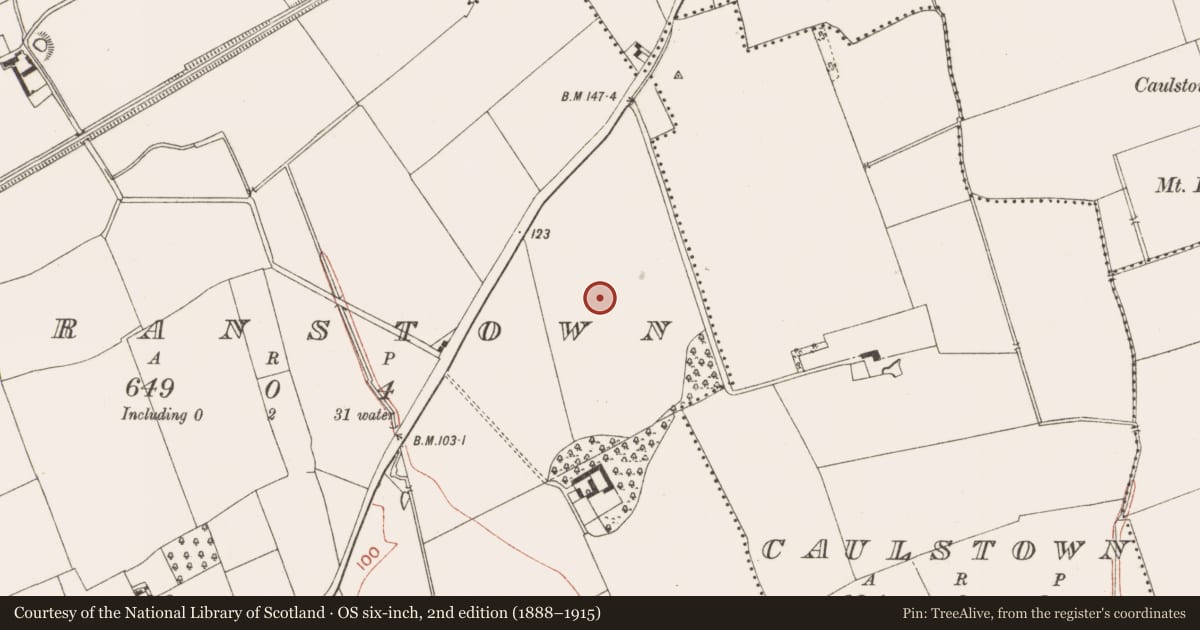 Ordnance Survey six-inch map, 2nd edition (1888–1915) covering the location of Ringfort - rath, Carranstown, County Meath, with a pin at the register's coordinates