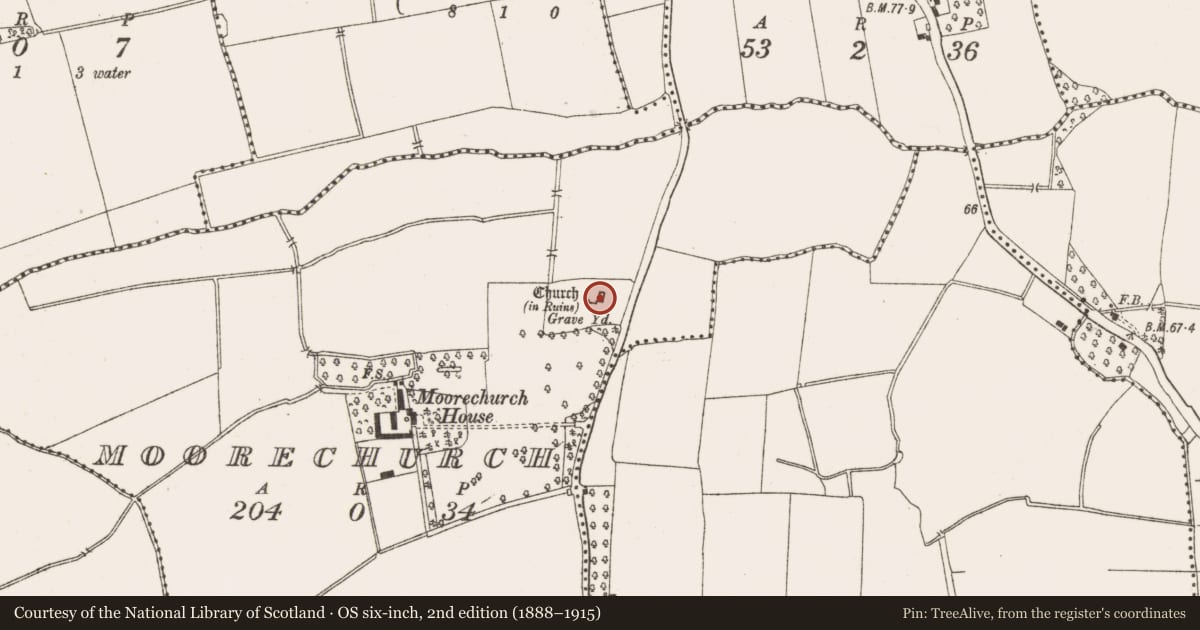 Ordnance Survey six-inch map, 2nd edition (1888–1915) covering the location of Graveslab, Moorechurch, County Meath, with a pin at the register's coordinates