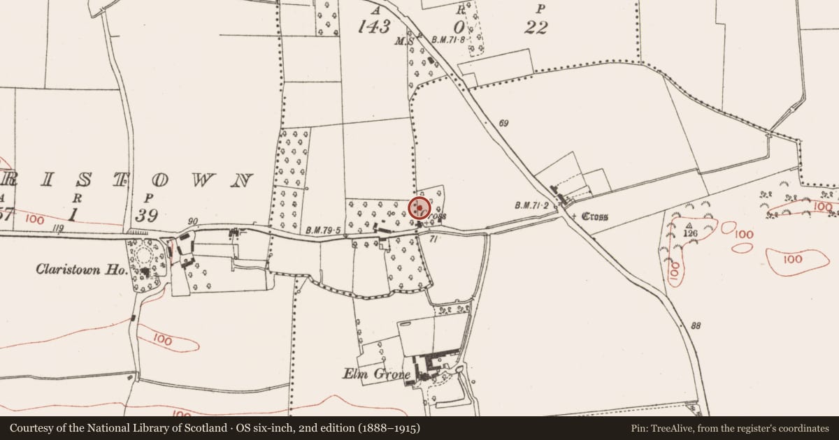 Ordnance Survey six-inch map, 2nd edition (1888–1915) covering the location of Cross - Wayside cross, Sarsfieldstown, County Meath, with a pin at the register's coordinates