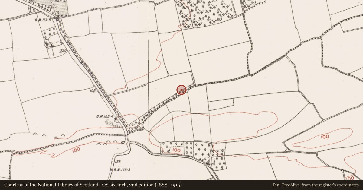 Ordnance Survey six-inch map, 2nd edition (1888–1915) covering the location of Fulacht fia, Dardistown, County Meath, with a pin at the register's coordinates