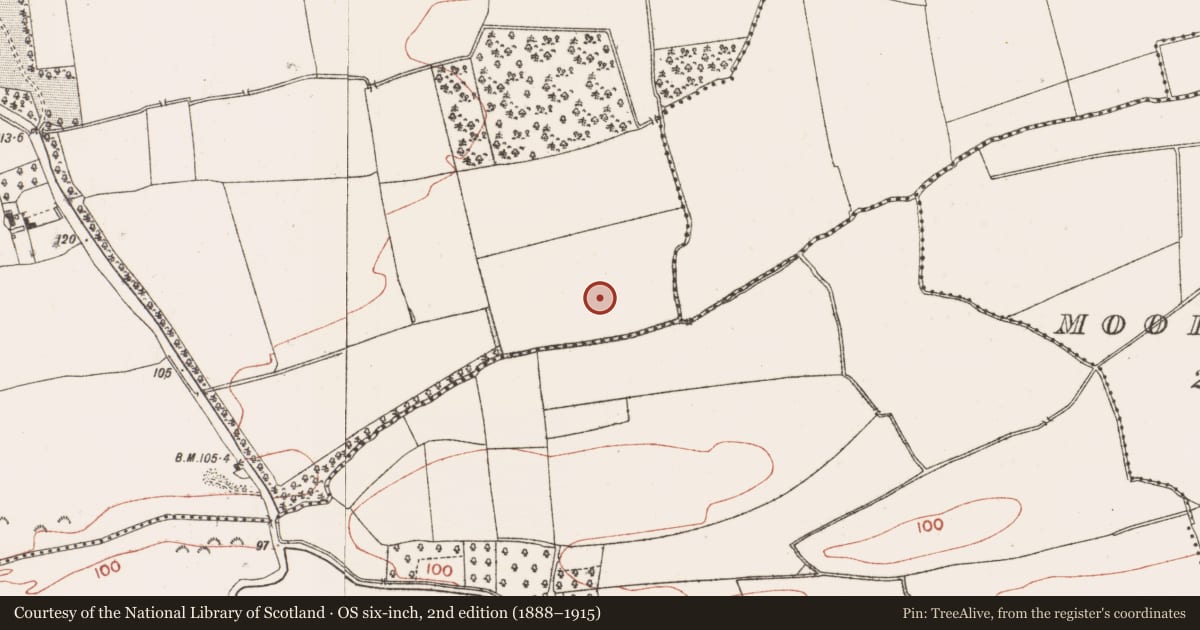 Ordnance Survey six-inch map, 2nd edition (1888–1915) covering the location of Fulacht fia, Dardistown, County Meath, with a pin at the register's coordinates