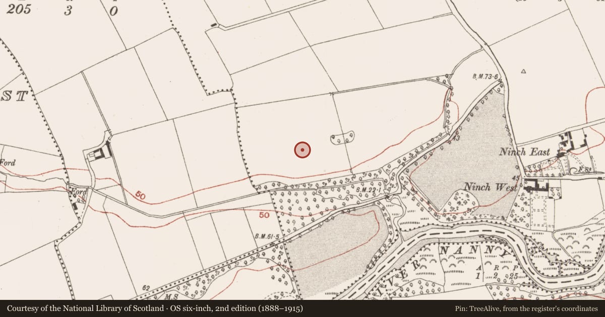 Ordnance Survey six-inch map, 2nd edition (1888–1915) covering the location of Enclosure, Ninch, County Meath, with a pin at the register's coordinates