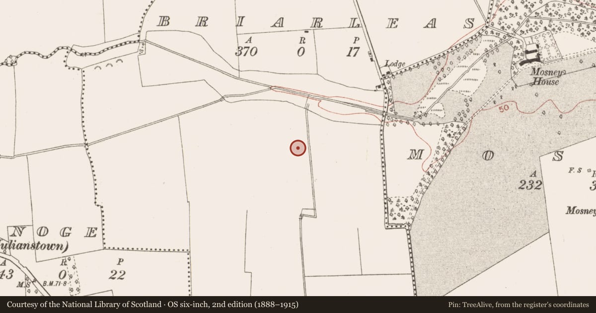 Ordnance Survey six-inch map, 2nd edition (1888–1915) covering the location of Ring-ditch, Briarleas, County Meath, with a pin at the register's coordinates
