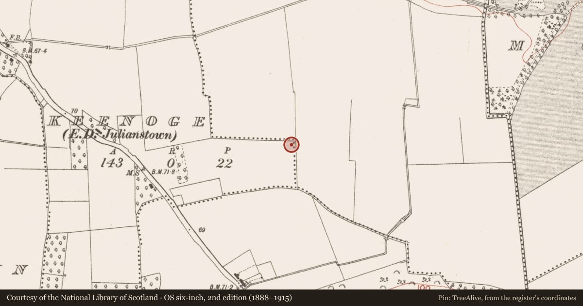 Ordnance Survey six-inch map, 2nd edition (1888–1915) covering the location of Burial ground, Keenoge (Duleek Upper By., Moorechurch Par.), County Meath, with a pin at the register's coordinates