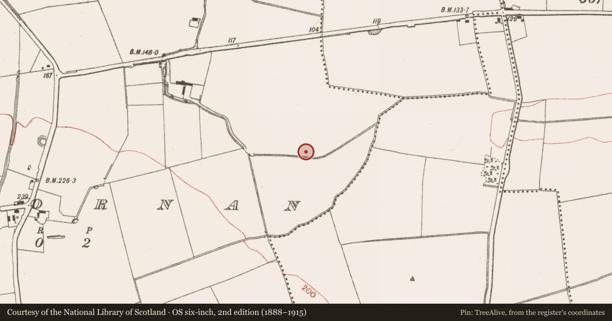 Ordnance Survey six-inch map, 2nd edition (1888–1915) covering the location of Enclosure, Lisdornan, County Meath, with a pin at the register's coordinates