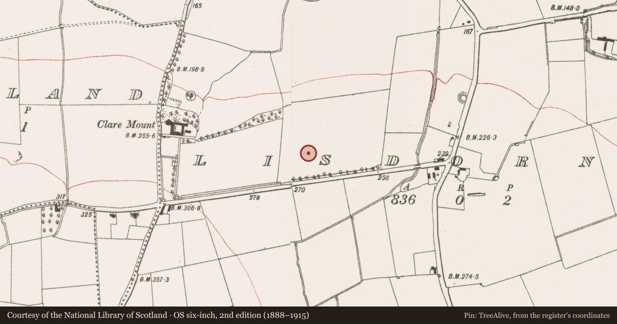 Ordnance Survey six-inch map, 2nd edition (1888–1915) covering the location of Ring-ditch, Lisdornan, County Meath, with a pin at the register's coordinates