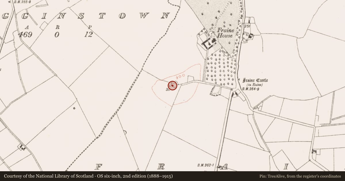 Ordnance Survey six-inch map, 2nd edition (1888–1915) covering the location of Souterrain, Fraine, County Meath, with a pin at the register's coordinates