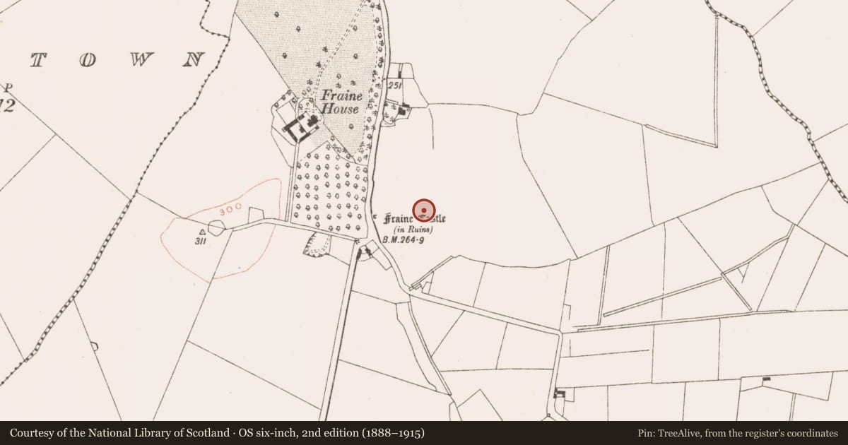 Ordnance Survey six-inch map, 2nd edition (1888–1915) covering the location of Field system, Fraine, County Meath, with a pin at the register's coordinates