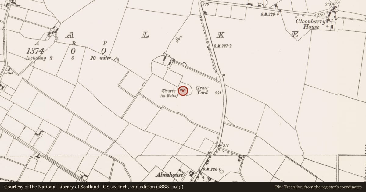 Ordnance Survey six-inch map, 2nd edition (1888–1915) covering the location of Graveyard, Kildalkey, County Meath, with a pin at the register's coordinates