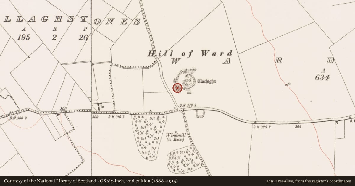 Ordnance Survey six-inch map, 2nd edition (1888–1915) covering the location of Ceremonial enclosure, Tlachta, County Meath, with a pin at the register's coordinates