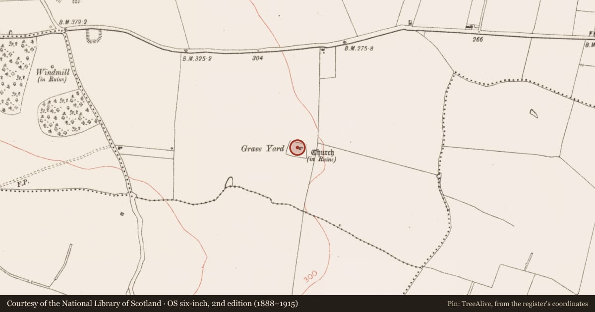 Ordnance Survey six-inch map, 2nd edition (1888–1915) covering the location of Church, Tlachta, County Meath, with a pin at the register's coordinates