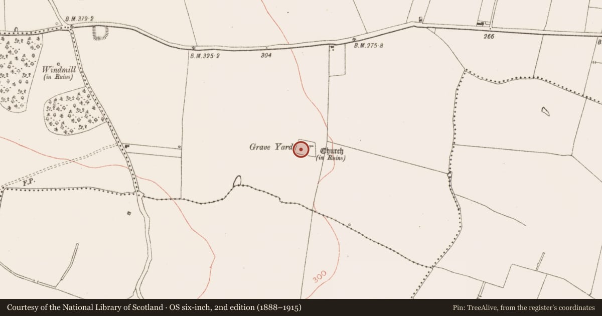 Ordnance Survey six-inch map, 2nd edition (1888–1915) covering the location of Graveyard, Tlachta, County Meath, with a pin at the register's coordinates