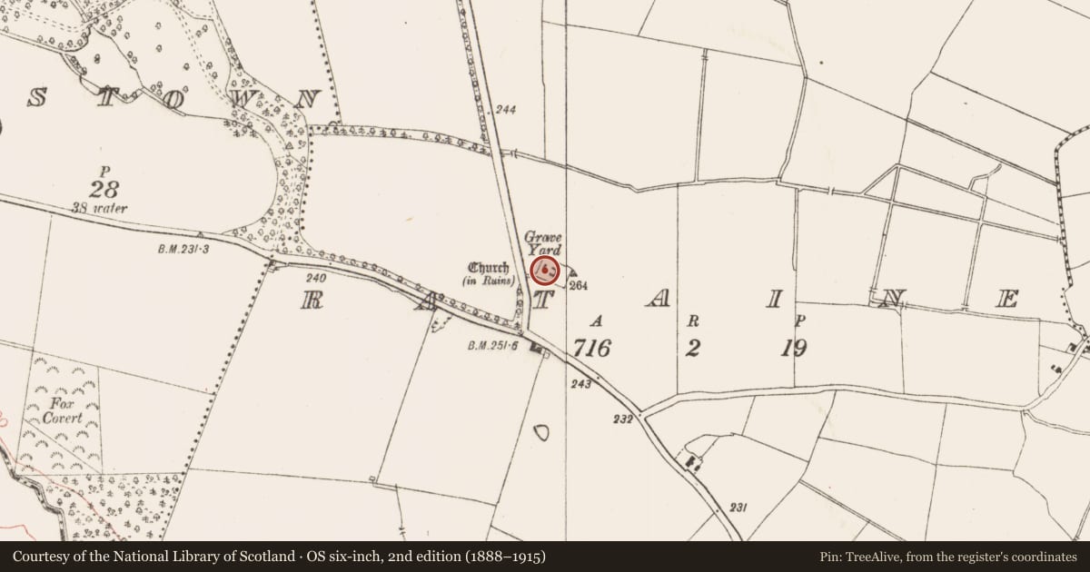 Ordnance Survey six-inch map, 2nd edition (1888–1915) covering the location of Church, Rataine, County Meath, with a pin at the register's coordinates