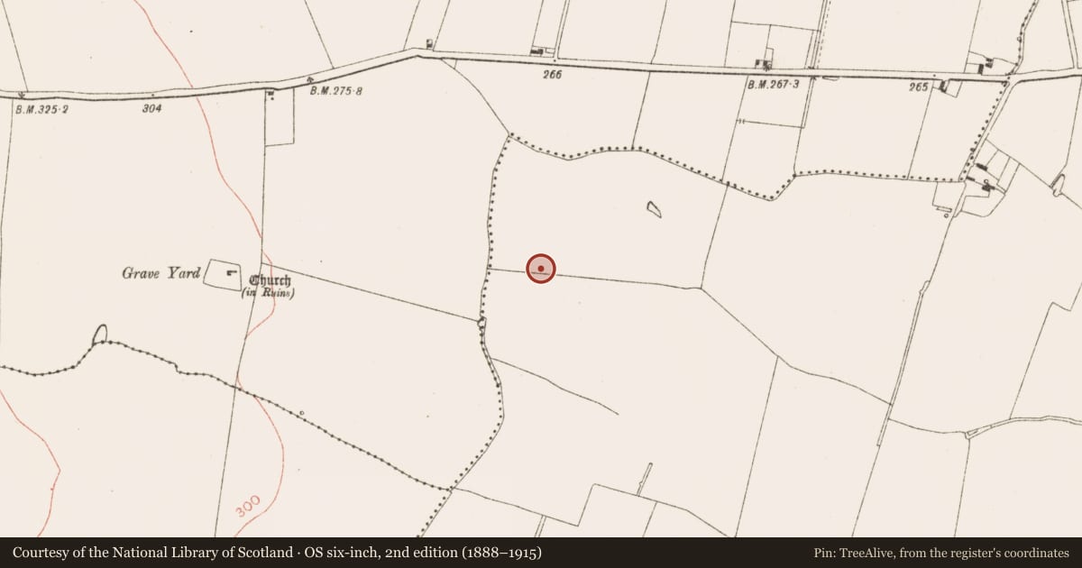 Ordnance Survey six-inch map, 2nd edition (1888–1915) covering the location of Enclosure - large enclosure, Ráth Chairn, County Meath, with a pin at the register's coordinates