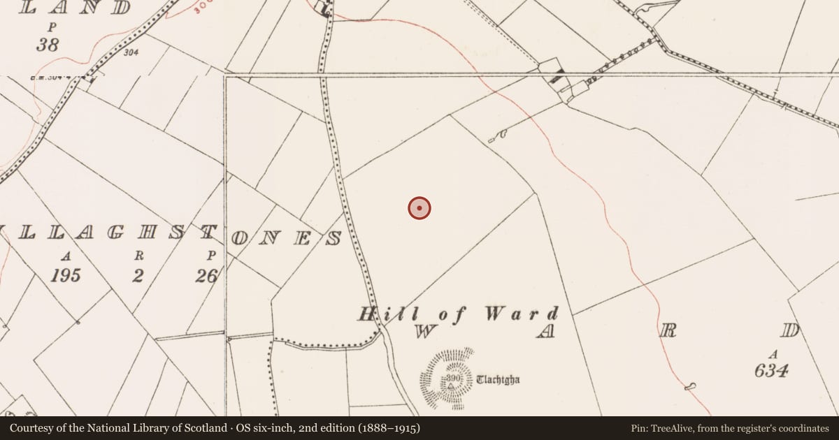 Ordnance Survey six-inch map, 2nd edition (1888–1915) covering the location of Linear earthwork, Tlachta, County Meath, with a pin at the register's coordinates