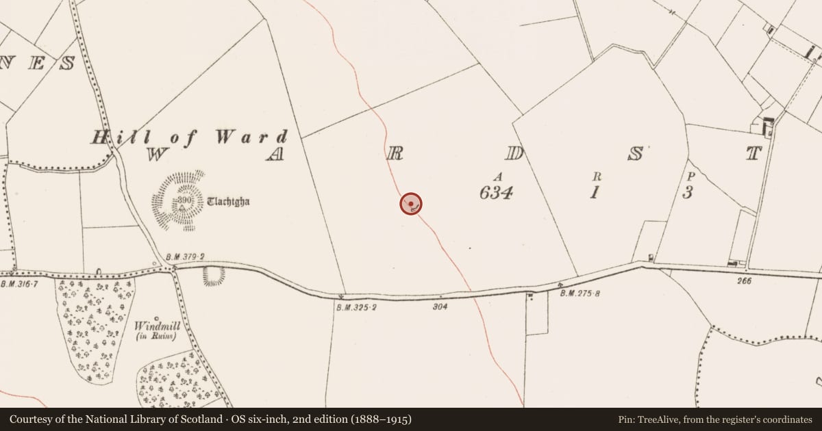 Ordnance Survey six-inch map, 2nd edition (1888–1915) covering the location of Field system, Tlachta, County Meath, with a pin at the register's coordinates