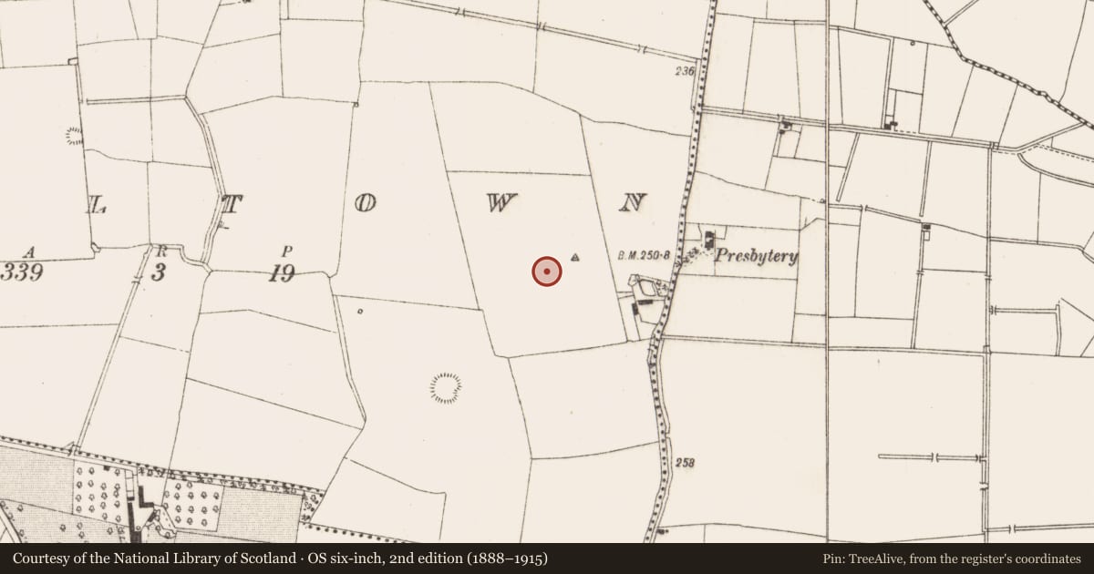 Ordnance Survey six-inch map, 2nd edition (1888–1915) covering the location of Ring-ditch, Halltown, County Meath, with a pin at the register's coordinates