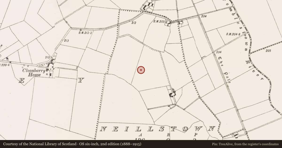 Ordnance Survey six-inch map, 2nd edition (1888–1915) covering the location of Ringfort - rath, Neillstown, County Meath, with a pin at the register's coordinates
