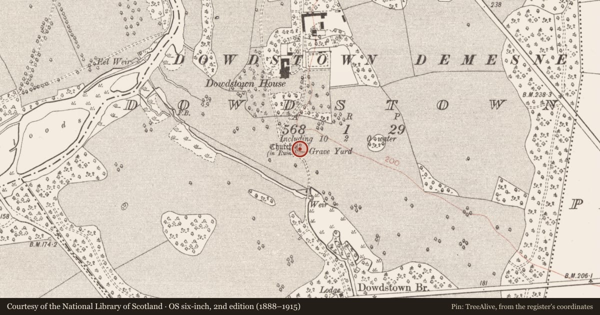 Ordnance Survey six-inch map, 2nd edition (1888–1915) covering the location of Church, Dowdstown (Skreen By., Dowdstown Par.), County Meath, with a pin at the register's coordinates