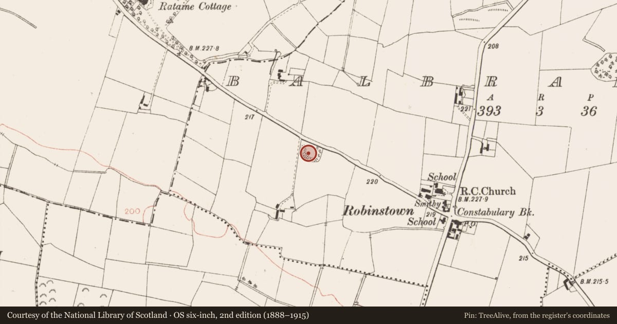 Ordnance Survey six-inch map, 2nd edition (1888–1915) covering the location of Ringfort - rath, Balbradagh, County Meath, with a pin at the register's coordinates
