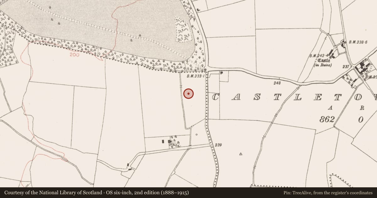 Ordnance Survey six-inch map, 2nd edition (1888–1915) covering the location of Enclosure, Riverstown, County Meath, with a pin at the register's coordinates