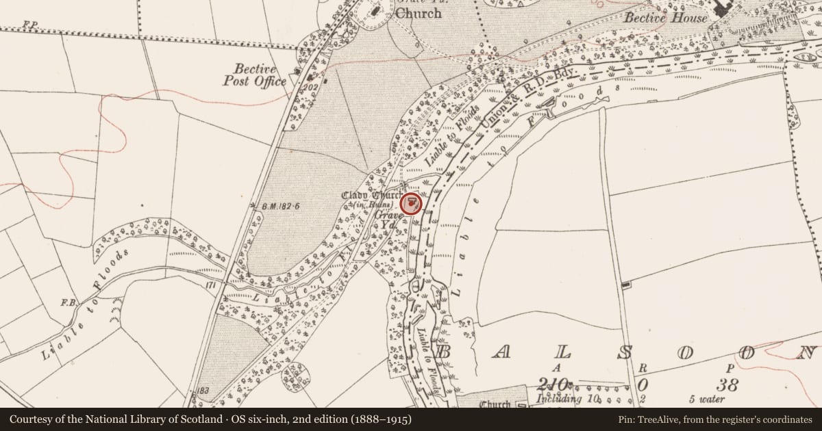 Ordnance Survey six-inch map, 2nd edition (1888–1915) covering the location of Church, Bective, County Meath, with a pin at the register's coordinates