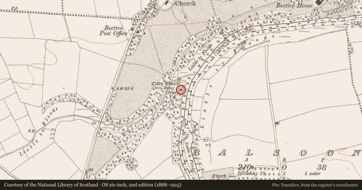 Ordnance Survey six-inch map, 2nd edition (1888–1915) covering the location of Graveyard, Bective, County Meath, with a pin at the register's coordinates