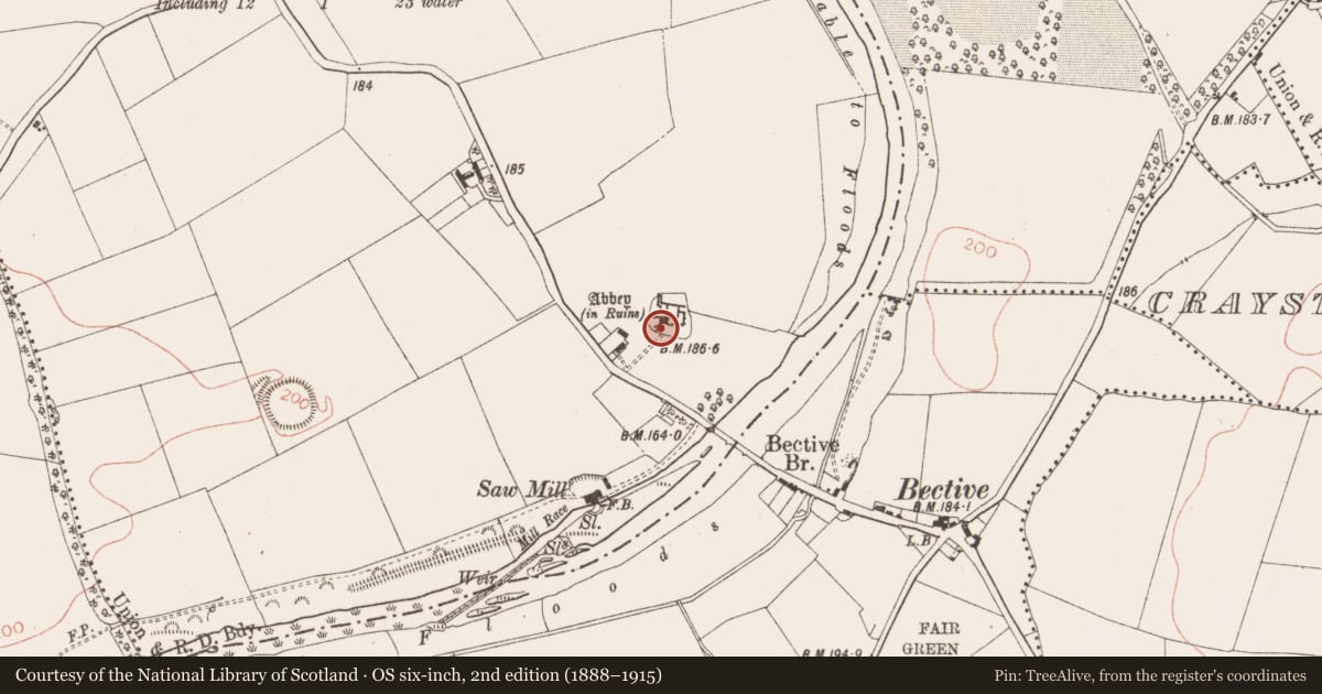 Ordnance Survey six-inch map, 2nd edition (1888–1915) covering the location of Castle - tower house, Bective, County Meath, with a pin at the register's coordinates