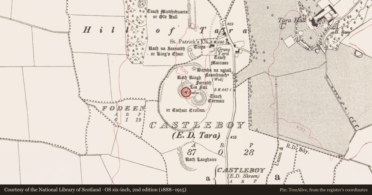 Ordnance Survey six-inch map, 2nd edition (1888–1915) covering the location of Barrow - unclassified, Castleboy (Skreen By., Tara Par.), County Meath, with a pin at the register's coordinates