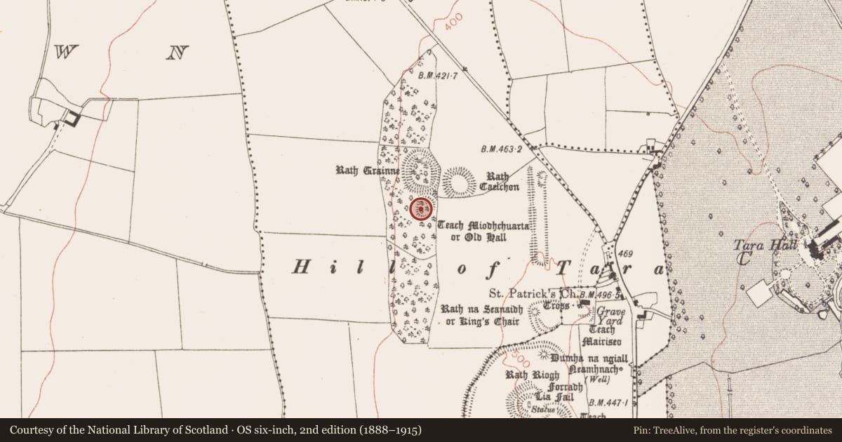 Ordnance Survey six-inch map, 2nd edition (1888–1915) covering the location of Barrow - unclassified, Castletown Tara, County Meath, with a pin at the register's coordinates