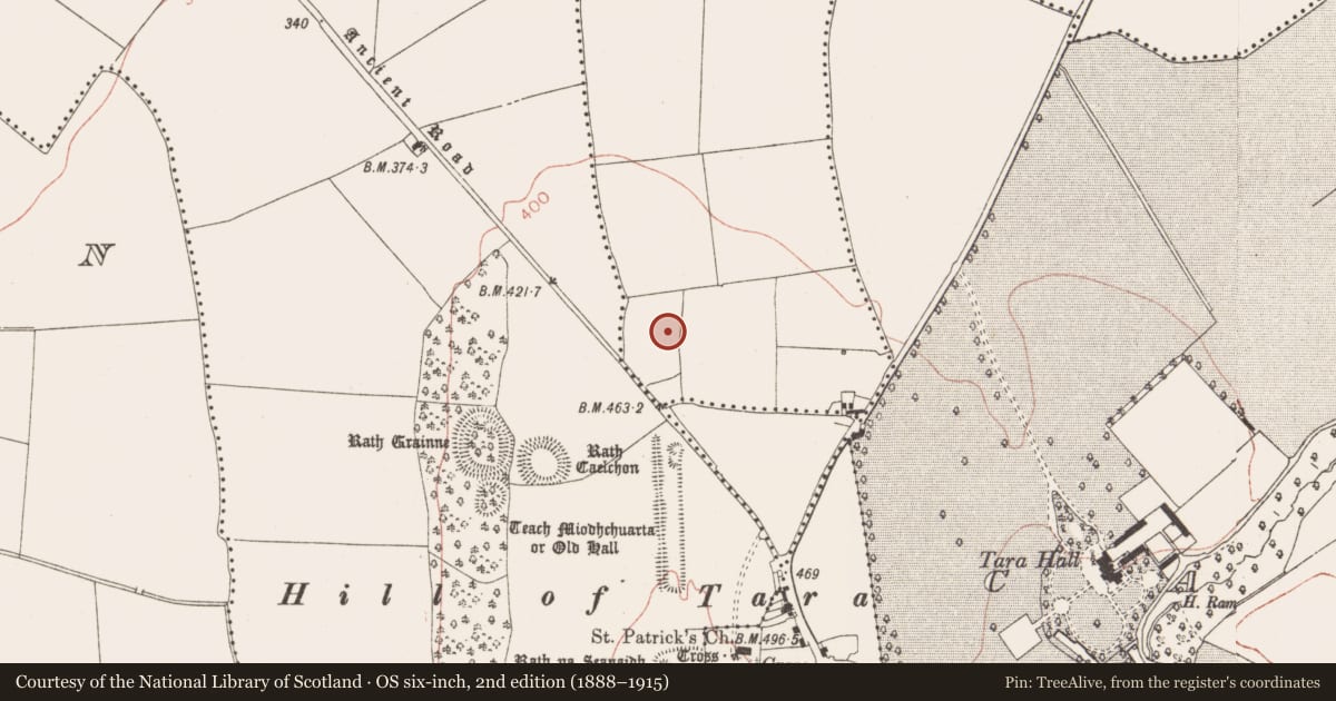 Ordnance Survey six-inch map, 2nd edition (1888–1915) covering the location of Barrow - unclassified, Jordanstown, County Meath, with a pin at the register's coordinates