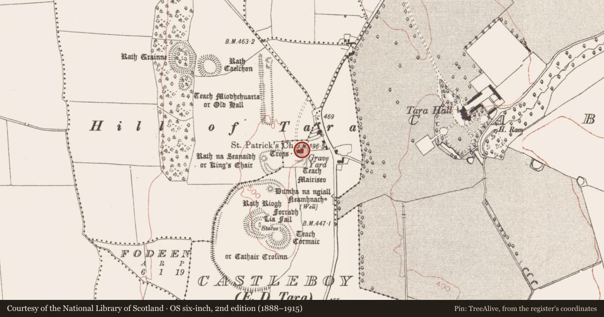 Ordnance Survey six-inch map, 2nd edition (1888–1915) covering the location of Battlefield, County Meath, with a pin at the register's coordinates