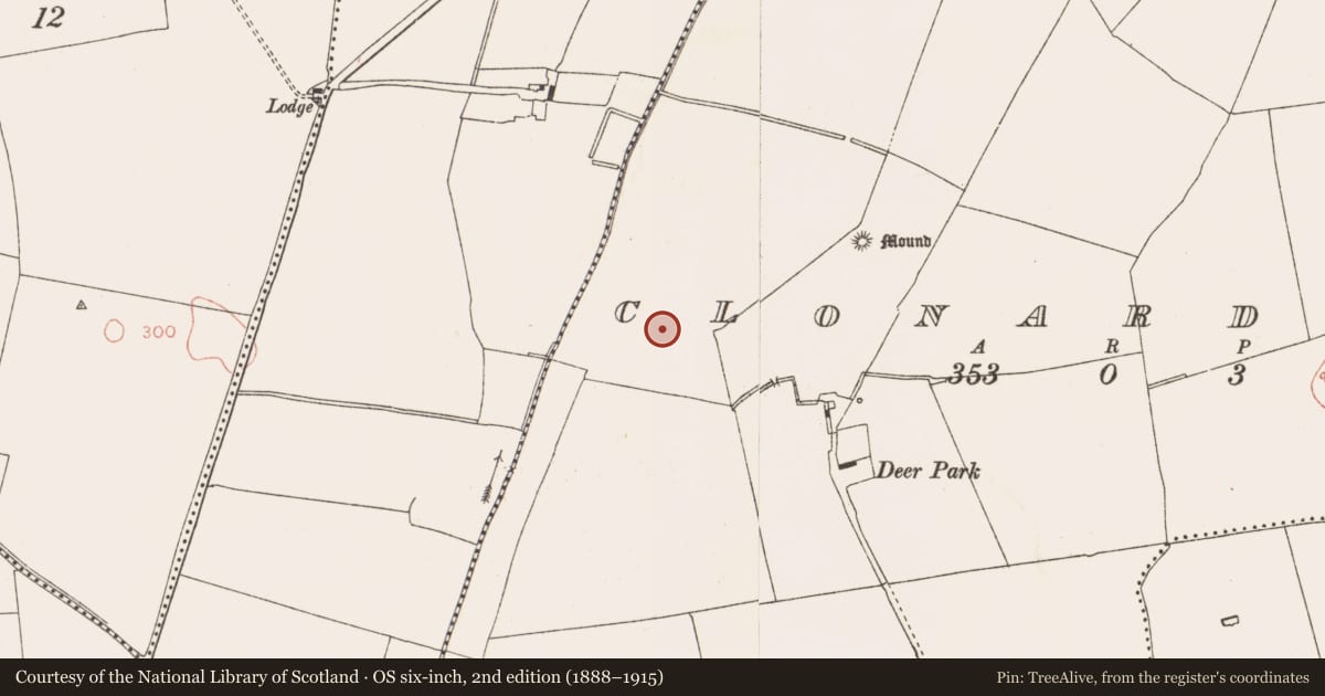 Ordnance Survey six-inch map, 2nd edition (1888–1915) covering the location of Earthwork, Clonardran, County Meath, with a pin at the register's coordinates