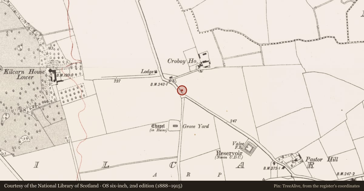 Ordnance Survey six-inch map, 2nd edition (1888–1915) covering the location of Souterrain, Kilcarn, County Meath, with a pin at the register's coordinates