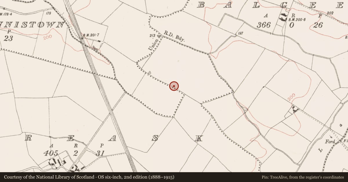 Ordnance Survey six-inch map, 2nd edition (1888–1915) covering the location of Enclosure, Balreask, County Meath, with a pin at the register's coordinates